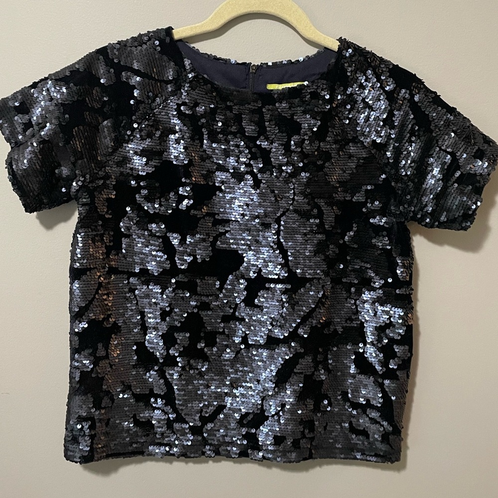 Gianni Bini Black Velvet Sequined Blouse Top Shirt Small